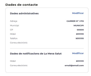 Dades de contacte dins de Dades personals