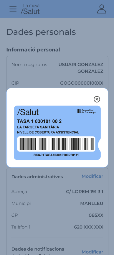 Detall de la TSI en format digital a dins de “Dades personals”, versió app